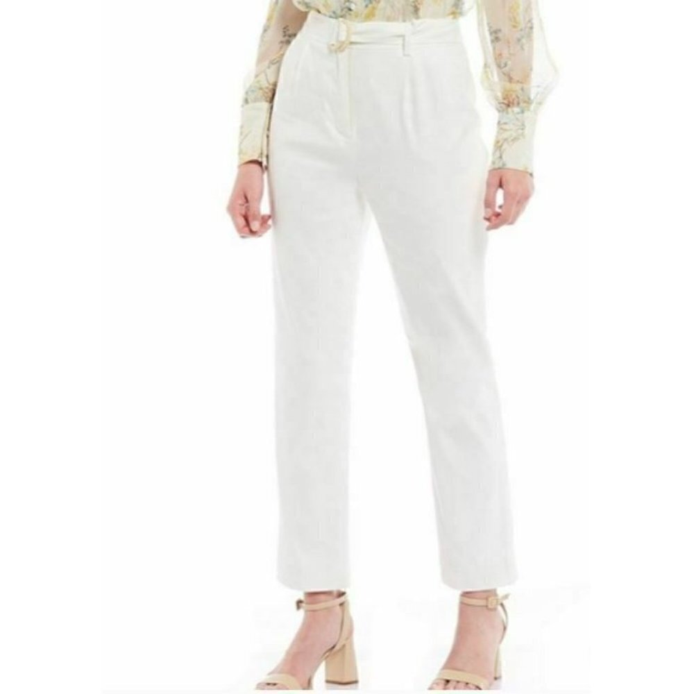 Antonio Melani Beth Pant Womens 10 Ivory White Crop Belted High Waist Linen